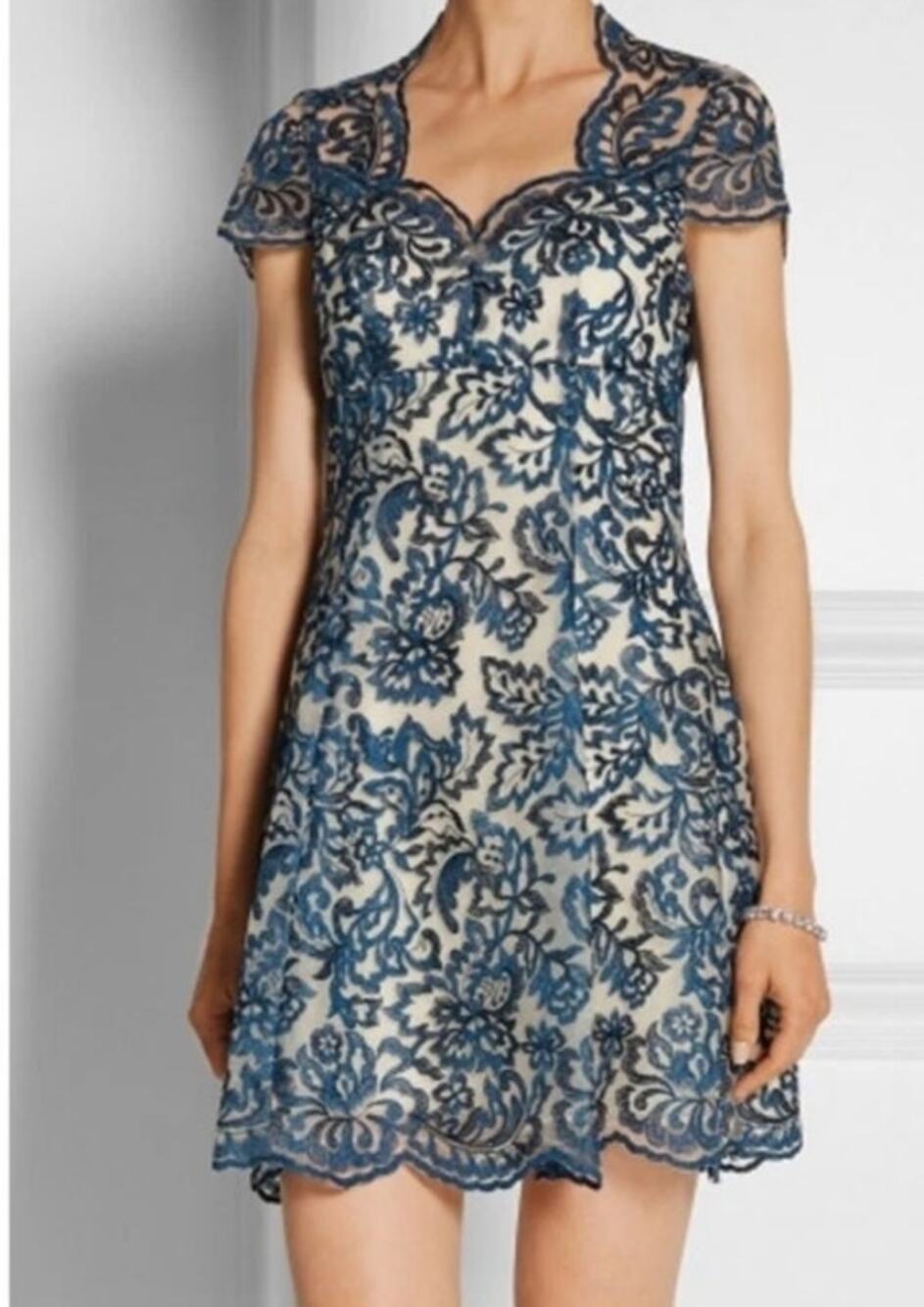 Marchesa Notte Blue Women's Lace Blue Cocktail Dress Wedding Guest Size 8